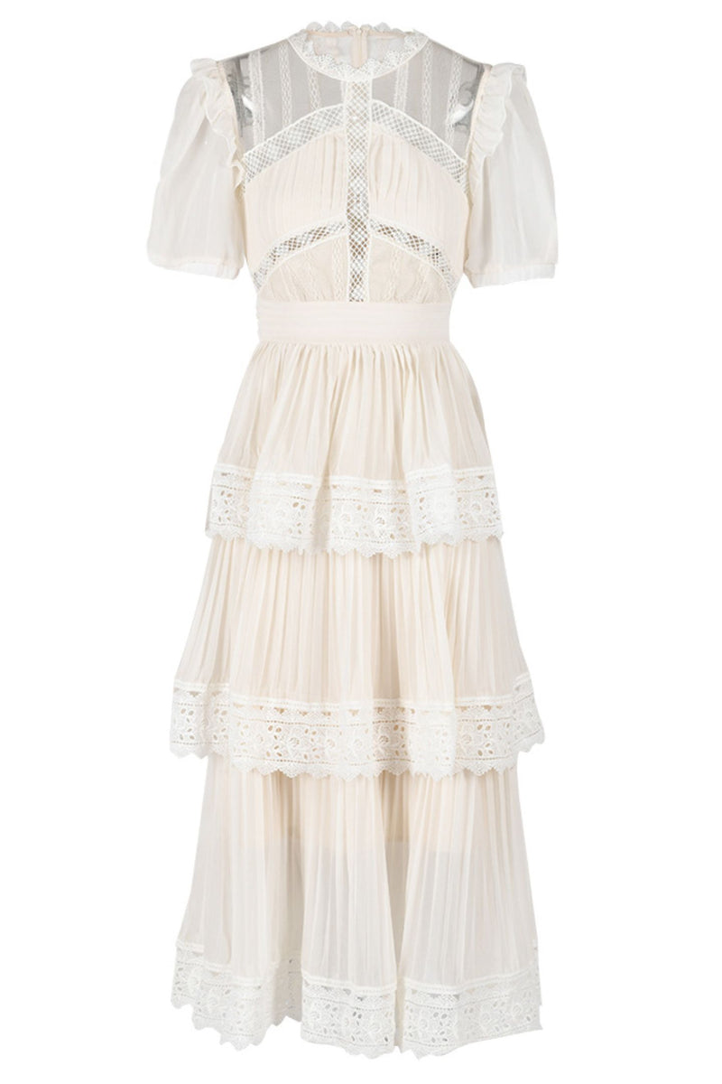 Janet Lace Detail Tiered Midi Dress