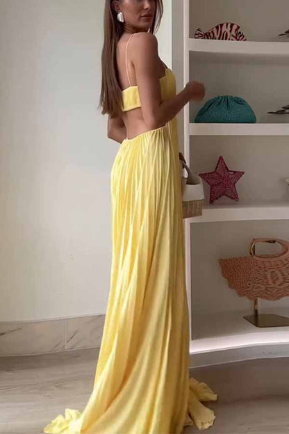 Butter Moment Pleated Cutout Waist A-line Slip Maxi Dress