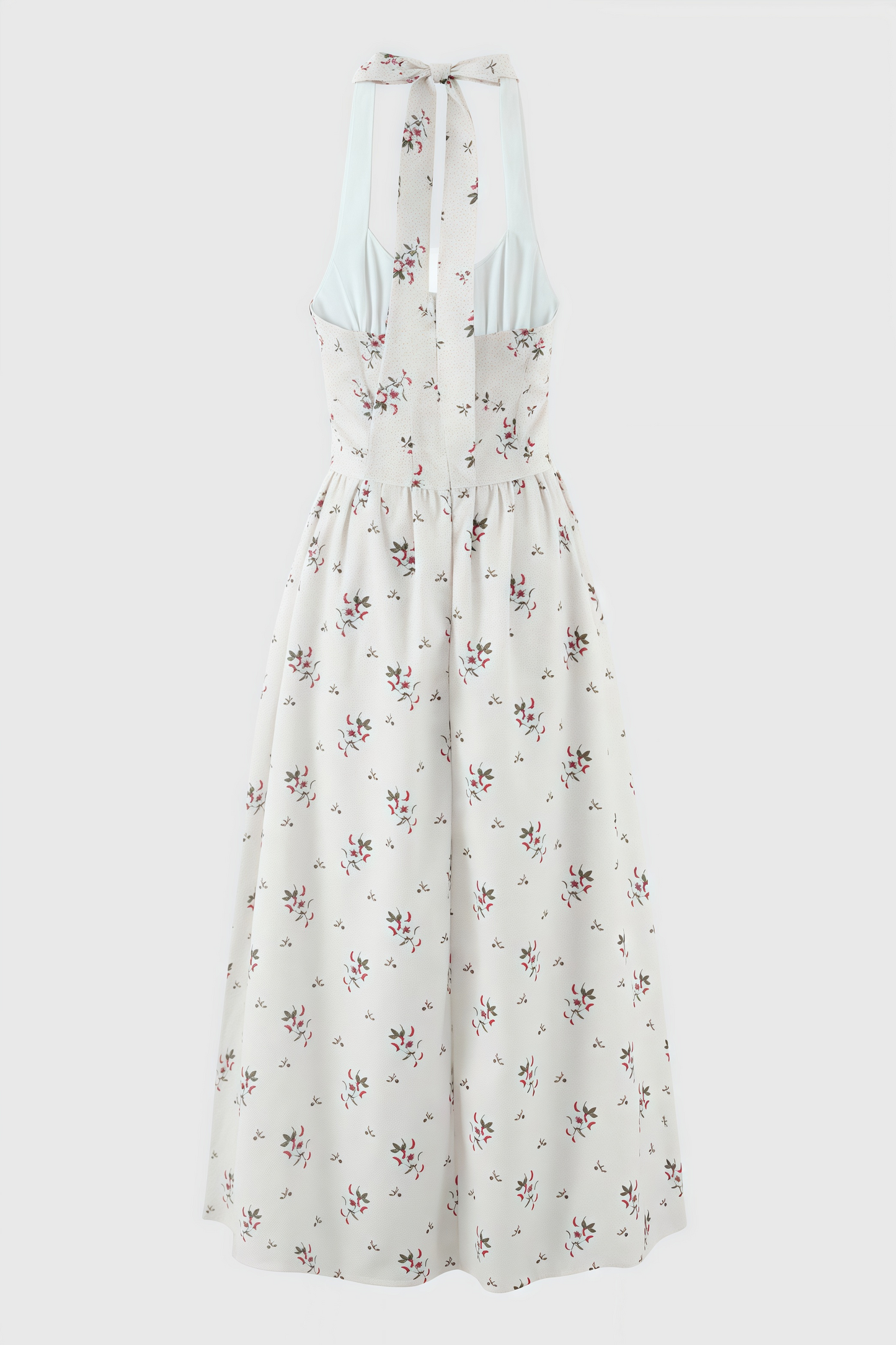 Zinnia Print Stretch Cotton Halter Neck Midi Dress