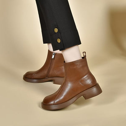 Martin Simple Flat Short Cowhide Round Boots
