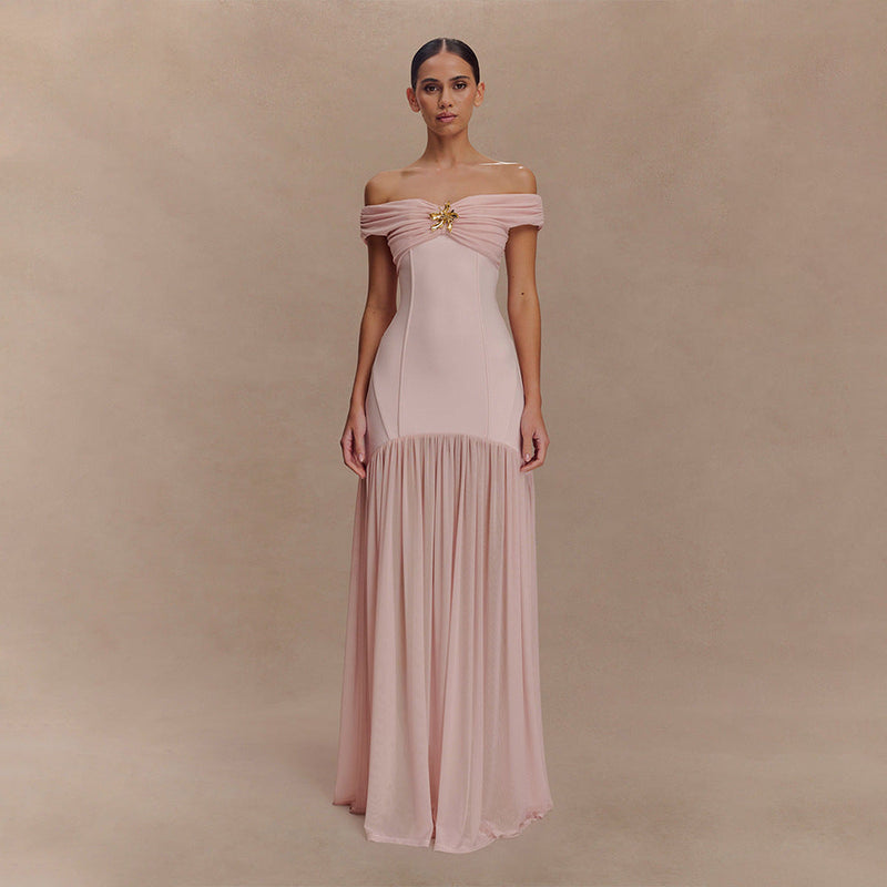 Backless Mesh Panel Midi Dress