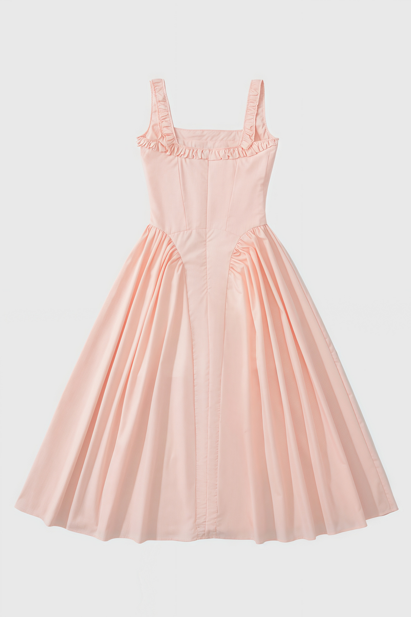 Lyrice Rose Pink Stretch Cotton Midi Dress