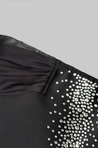 Rylihd One-shoulder Mesh Rhinestones Maxi Dress