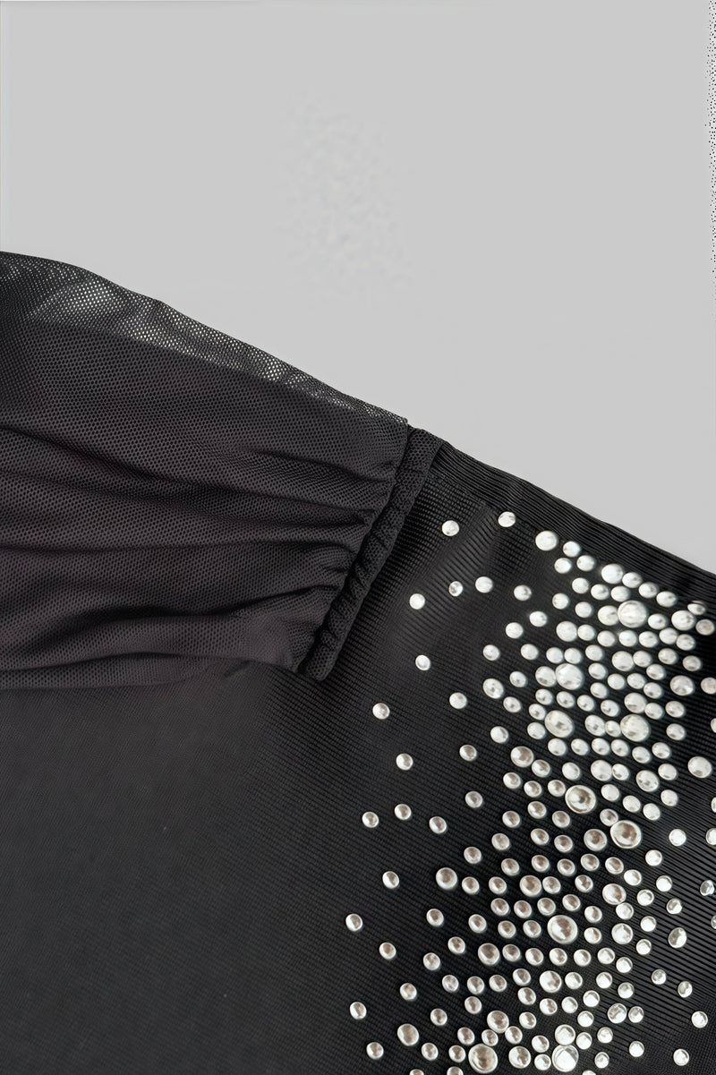 Rylihd One-shoulder Mesh Rhinestones Maxi Dress