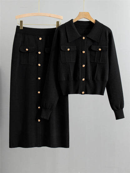 Knitted Slim-fit Two Piece Set - Black
