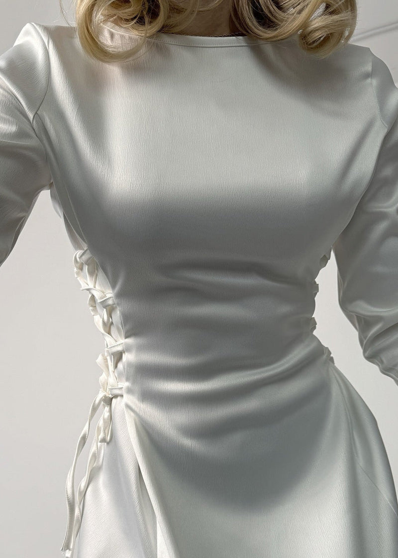 Valeria - Satin Side-tie Slit Midi Dress