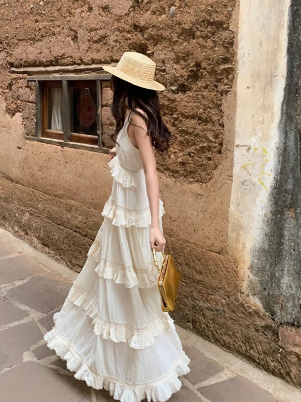 French Soft Ruffle Tiered Maxi Dress _ Cotton Linen Vacation Gown for Summer Gunne Sax Dress