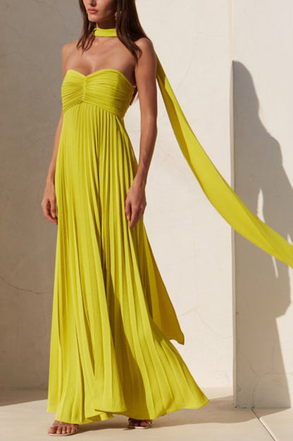 Exquisite Princess Pleated Off Shoulder With Scarf Party Maxi Dress