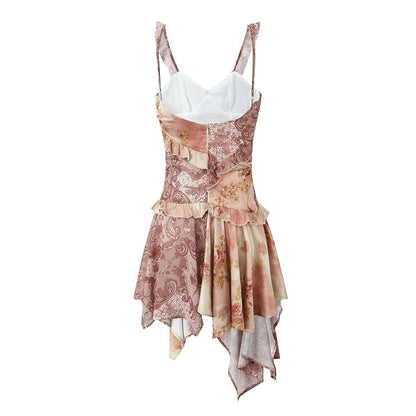 Print Asymmetrical Hem Mini Dress _ Spaghetti Strap Bodycon