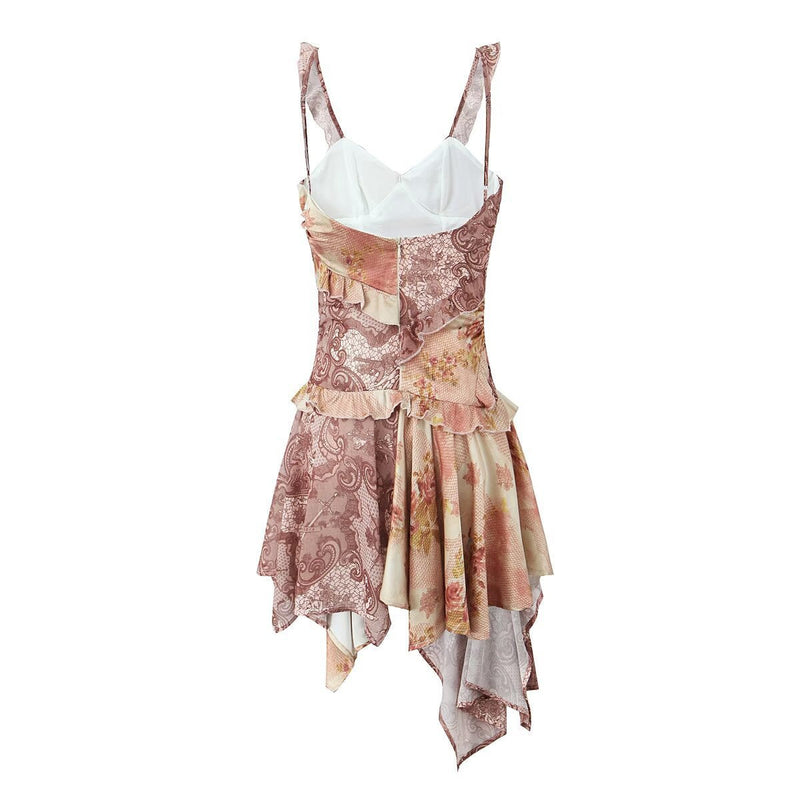 Print Asymmetrical Hem Mini Dress _ Spaghetti Strap Bodycon