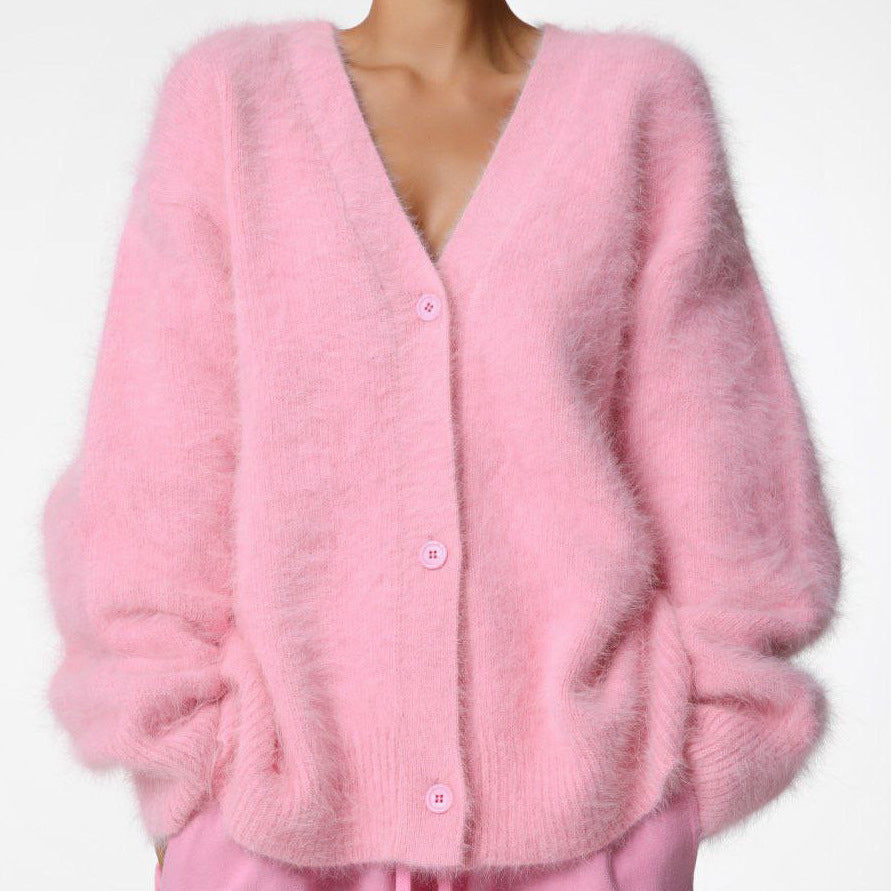 V-neck Mink Wool Knit Cardigan