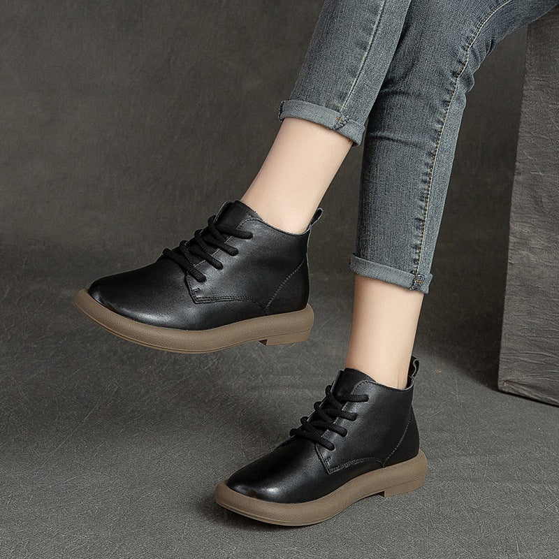 Autumn Flat Round Toe Brushed Retro Comfortable Boots