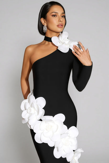 Zellk One Shoulder 3d Bandage Maxi Dress