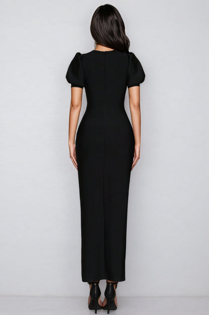 Sileny Studded Bubble Sleeve Slit Maxi Dress