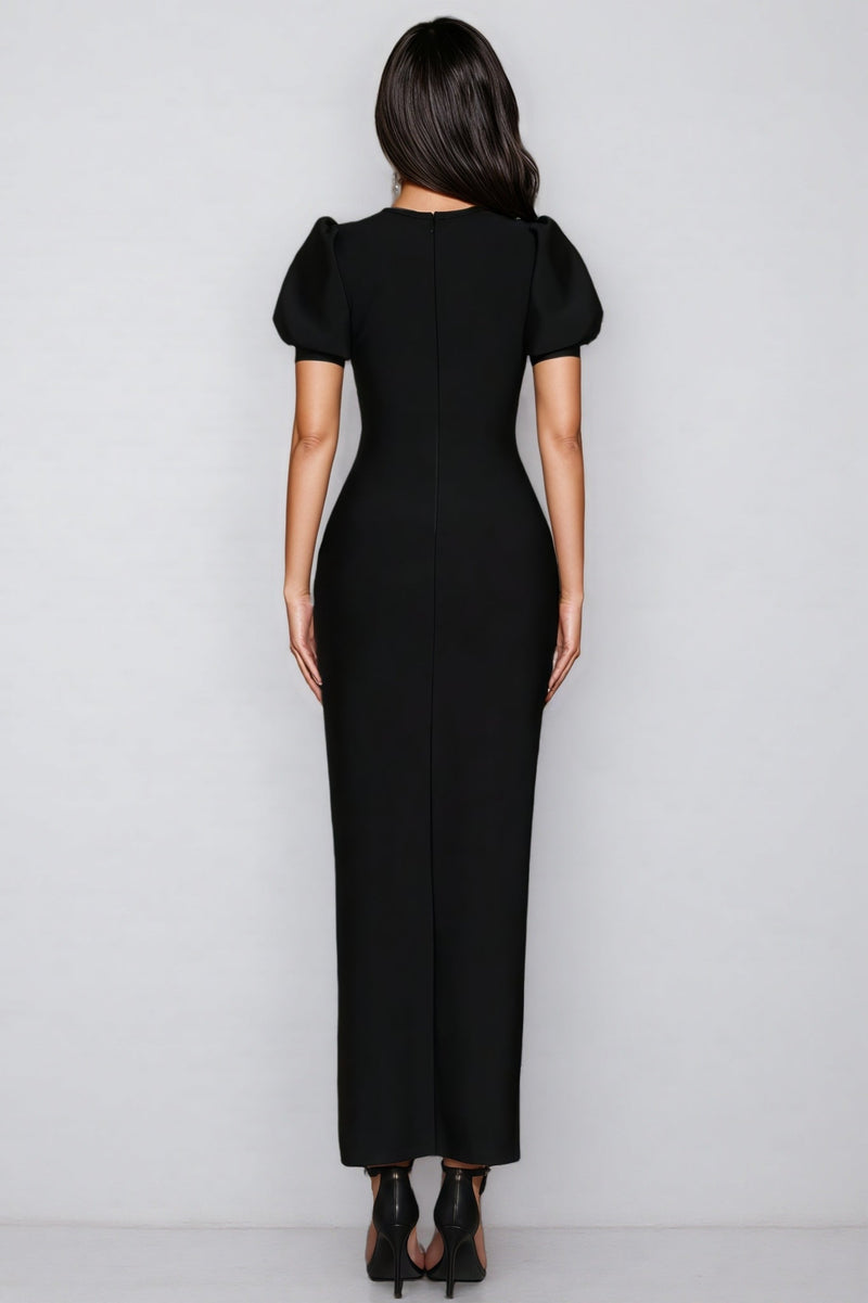 Sileny Studded Bubble Sleeve Slit Maxi Dress