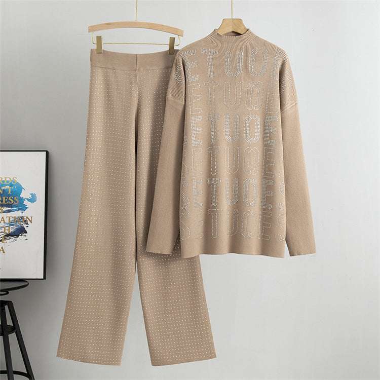 Khaki - Rhinestone Letter Two Piece Set