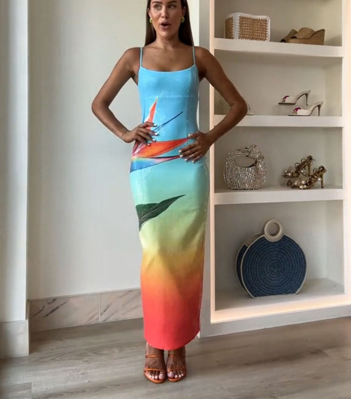 Dreamy Dreamy Sequin Unique Gradient Print Slit Stretch Maxi Dress(shipped Within 24 Hours)