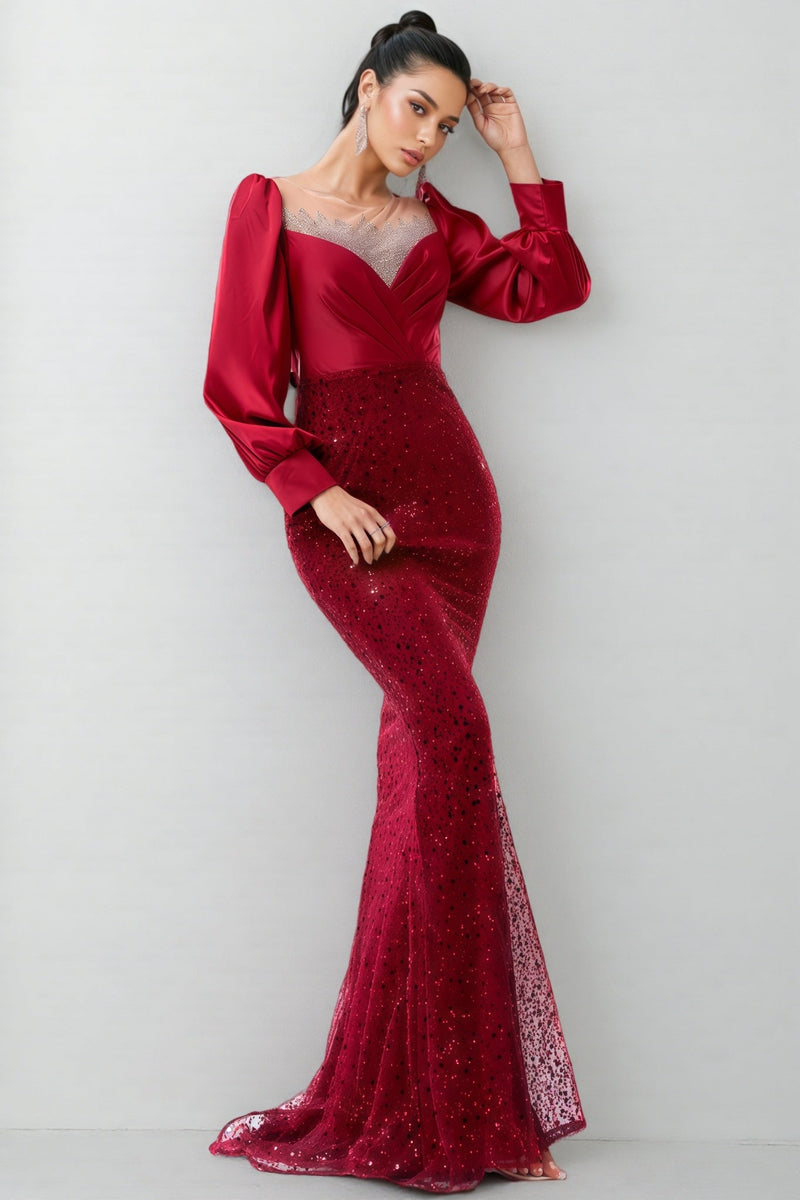 Paxton Red Round Neck Sequin Maxi Dress