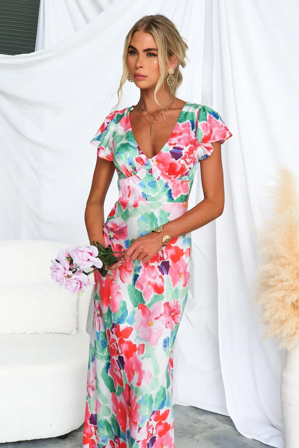 Teresa Printed V-neck Maxi Dress