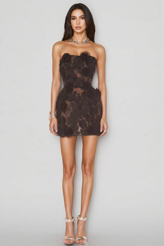 Ezrans Strapless 3d Flower Mini Dress