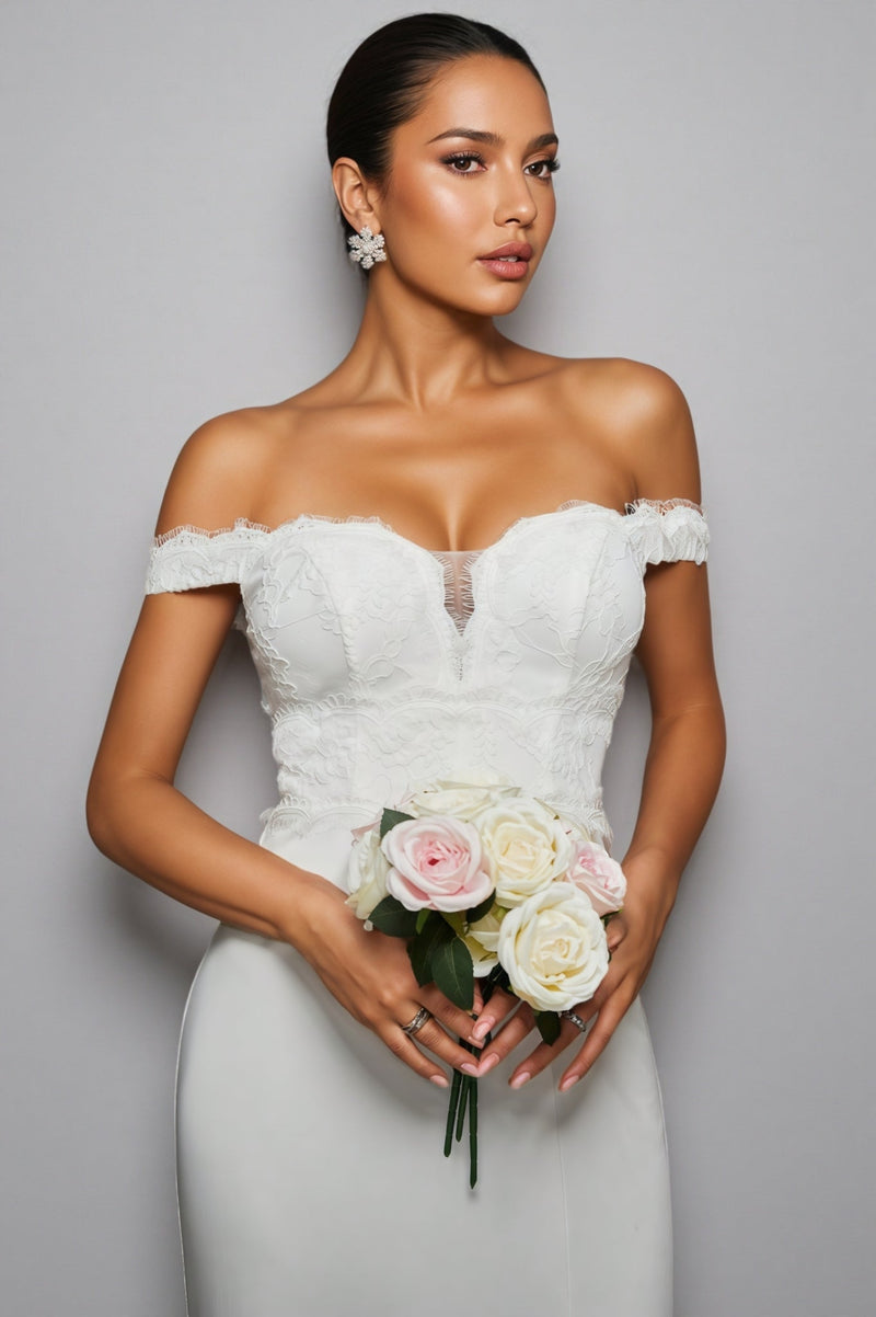 Mira White One Shoulder Split Maxi Dress