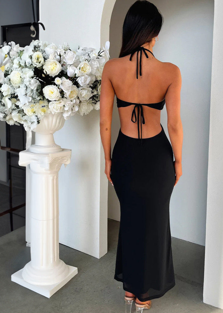 Serene Grace - Halter Maxi Dress With Ruffle Detail