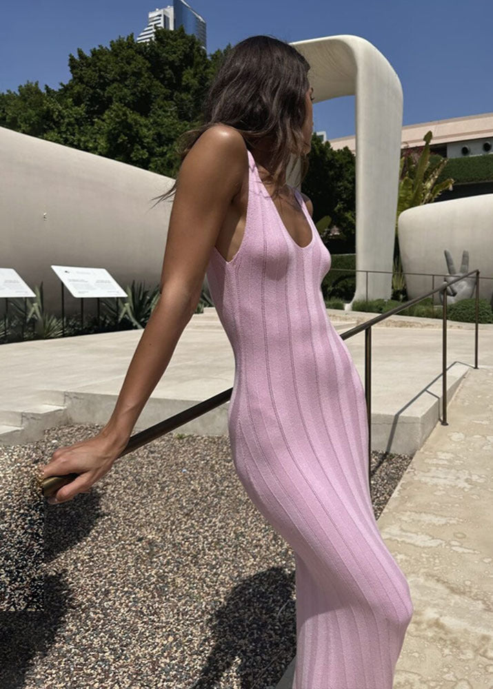 Liana - Ribbed Open-back Knit Maxi Dress