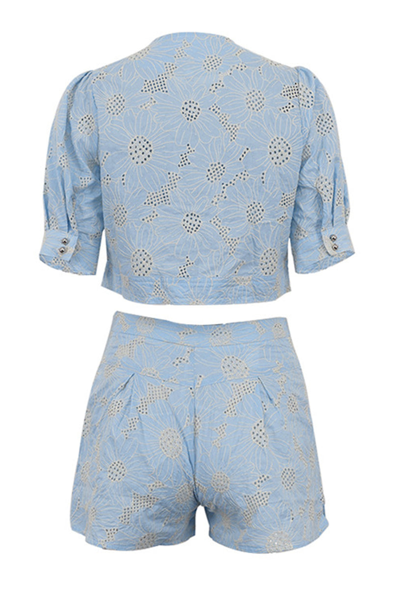 Joyce Embroidered Blouse & Shorts Set