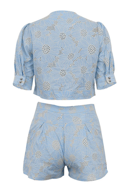 Joyce Embroidered Blouse & Shorts Set