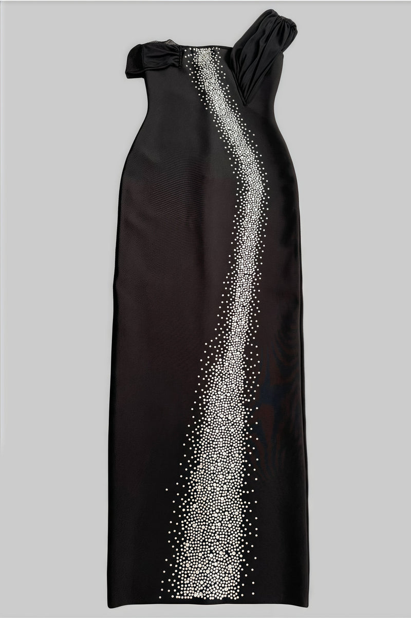Rylihd One-shoulder Mesh Rhinestones Maxi Dress