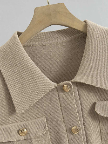 Knitted Slim-fit Two Piece Set - Khaki