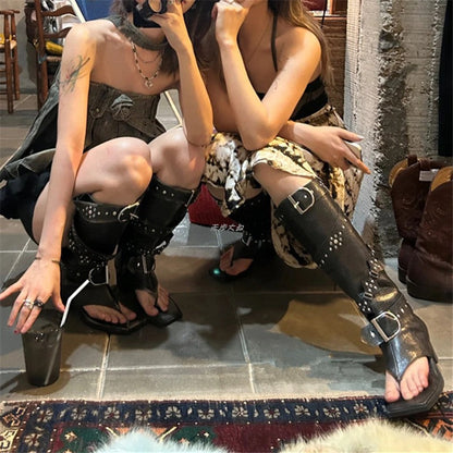 High Hot Genuine Pants Pipe Flip-flops Boots