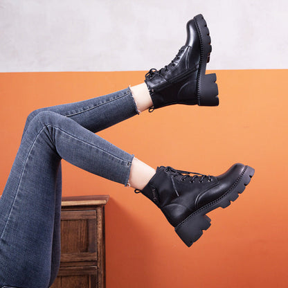 Cowhide Autumn Flat Ankle Retro Round Toe Martin Boots