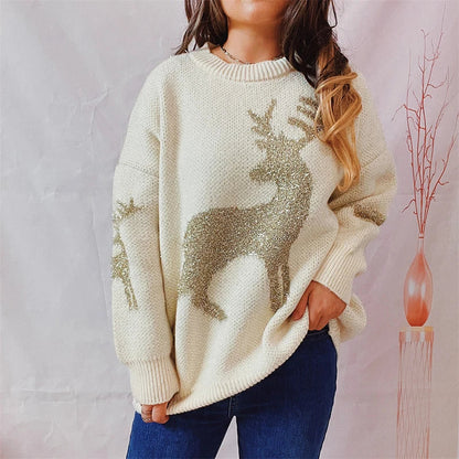 O-neck Long Sleeve Knitted Christmas Sweater