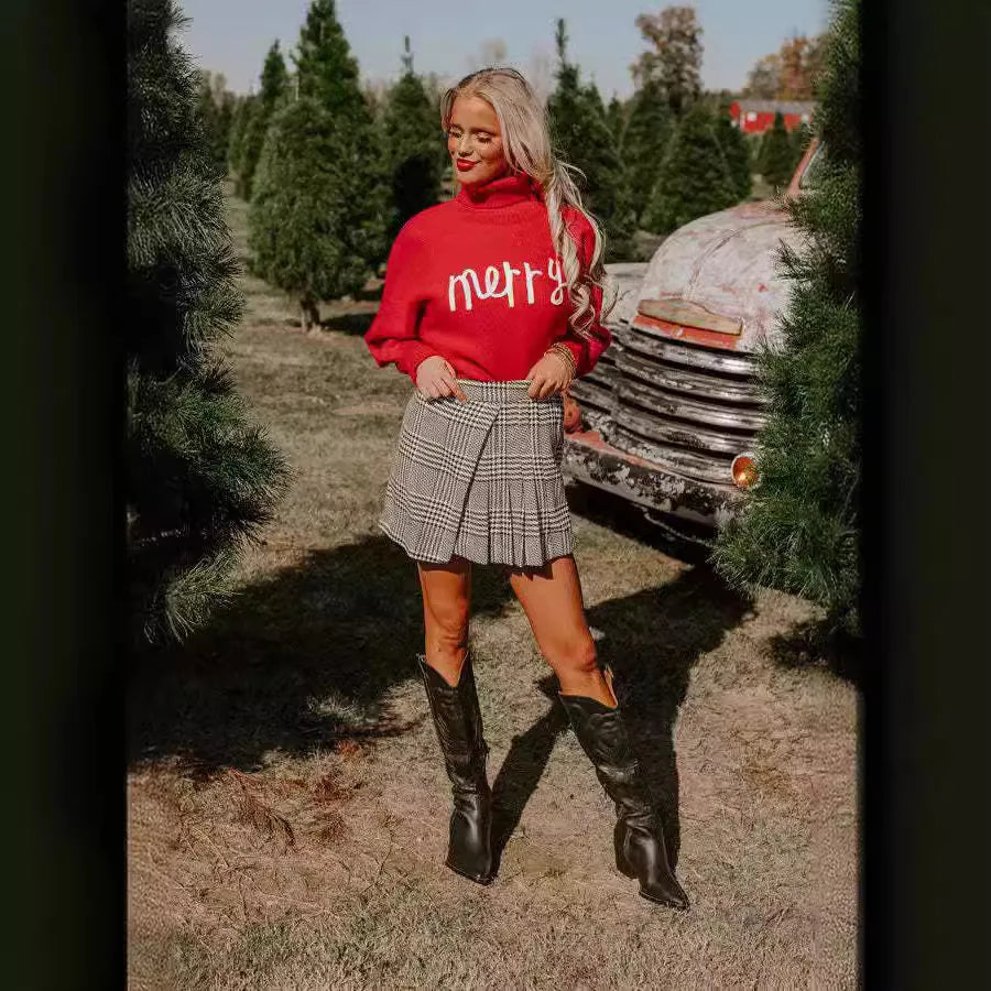 Soft Knitting Christmas High Tie Sweater