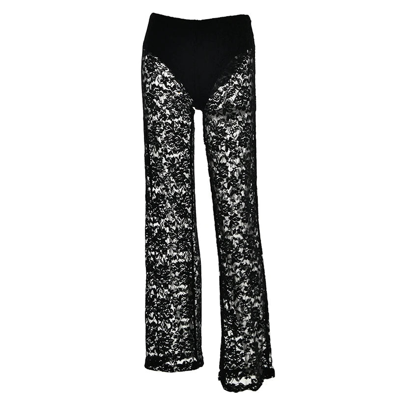 Sheer Gothic Wild Patchwork Straight Transparent Summer Pants