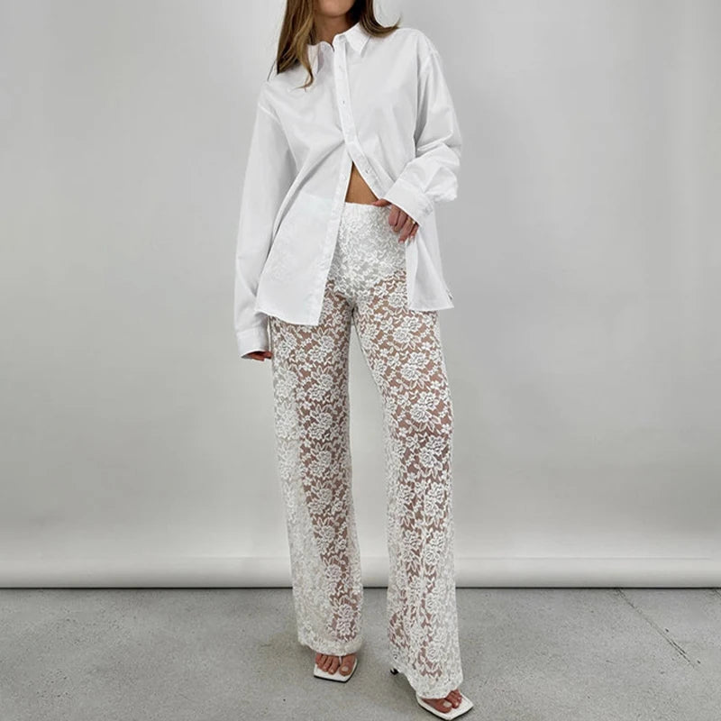 Sheer Gothic Wild Patchwork Straight Transparent Summer Pants