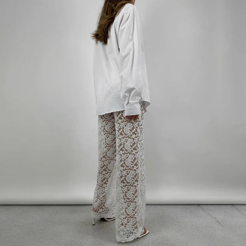 Sheer Gothic Wild Patchwork Straight Transparent Summer Pants