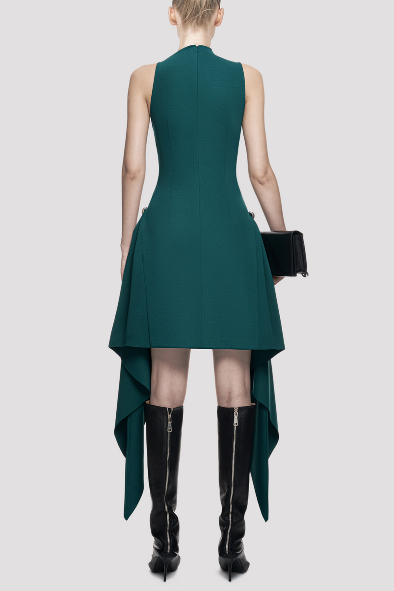 Oadao Symmetric Drapes Mini Dress - Green