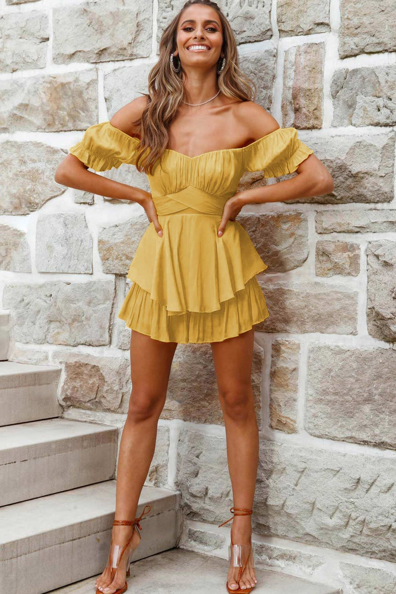 Off Shoulder Tie Back Ruffled Skirt Pants