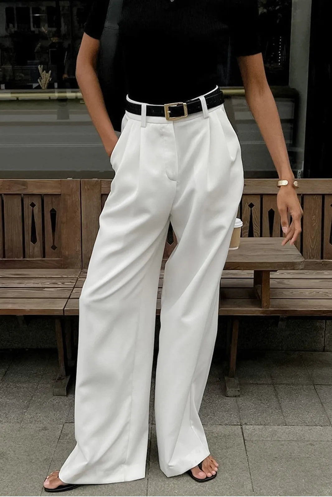 Ohla White Wide Leg Pants Without Belt