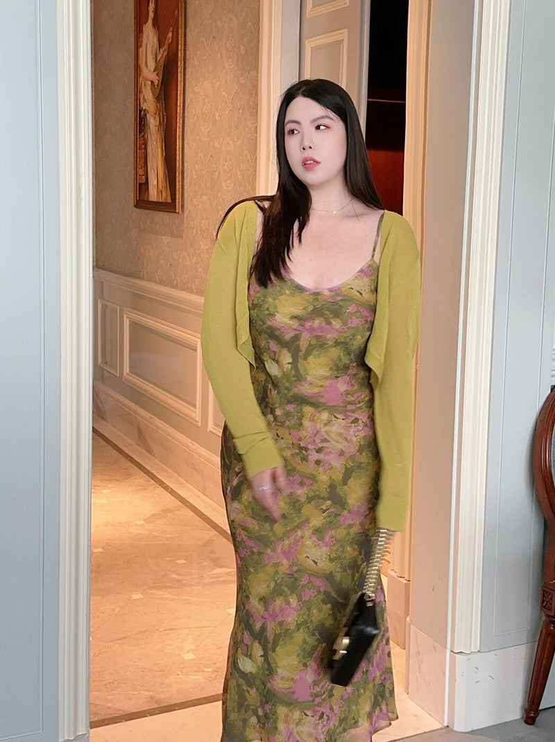 Oil Painting Slip Dress No Cardigan