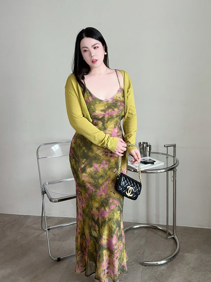 Oil Painting Slip Dress No Cardigan