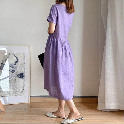 Orange O-neck Loose Pullover Korean Mid-calf Spring Midi Dresses
