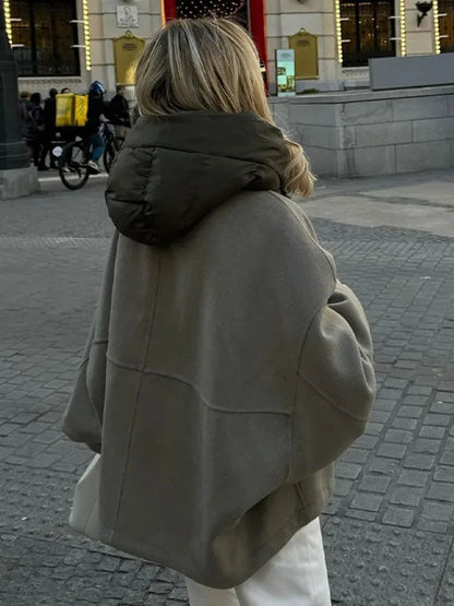 Oversized Hooded Thicken Patchwork Long Winter Warm Street Coat
