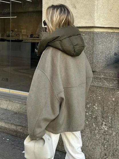 Oversized Hooded Thicken Patchwork Long Winter Warm Street Coat