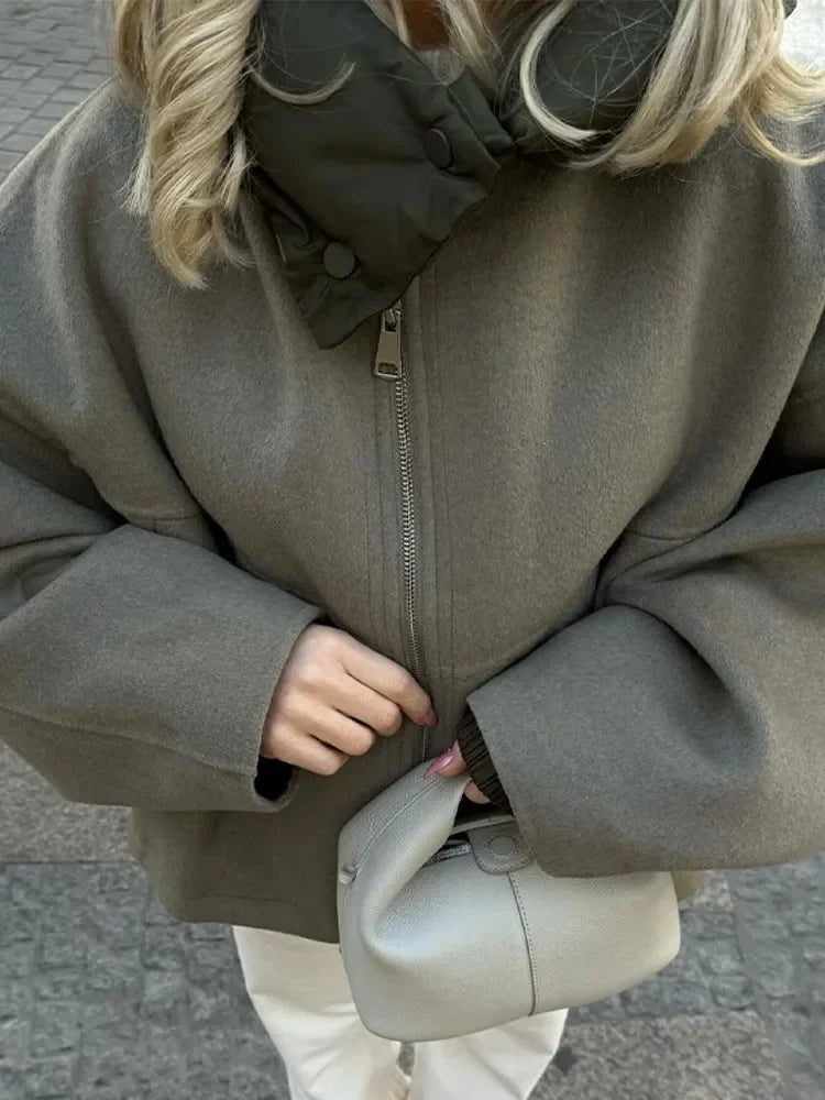Oversized Hooded Thicken Patchwork Long Winter Warm Street Coat