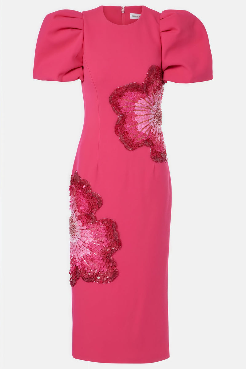 Coralie Puff-sleeve Embellished Midi Dress