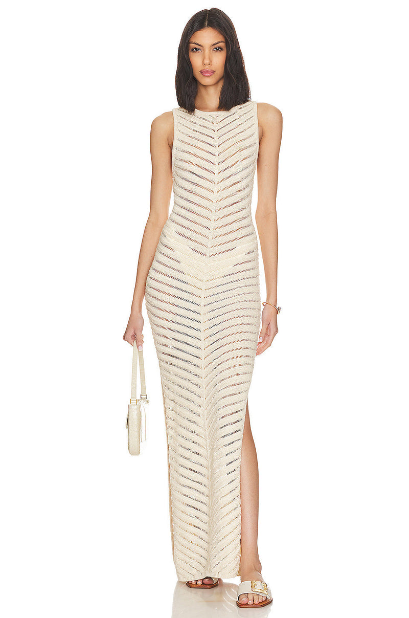 Knit Sleeve Split Midi Dress