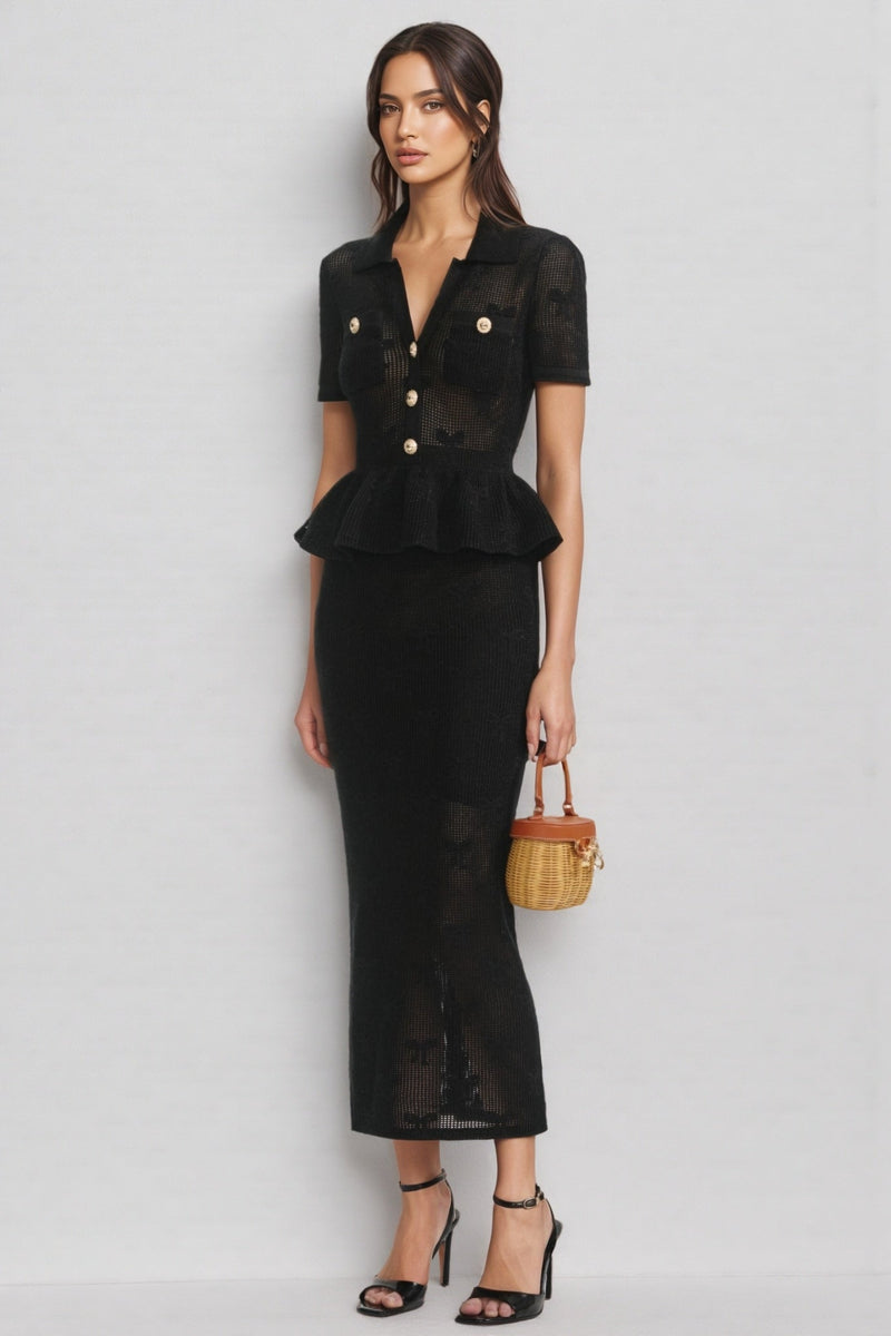 Grayld Black Bow Crochet Midi Dress
